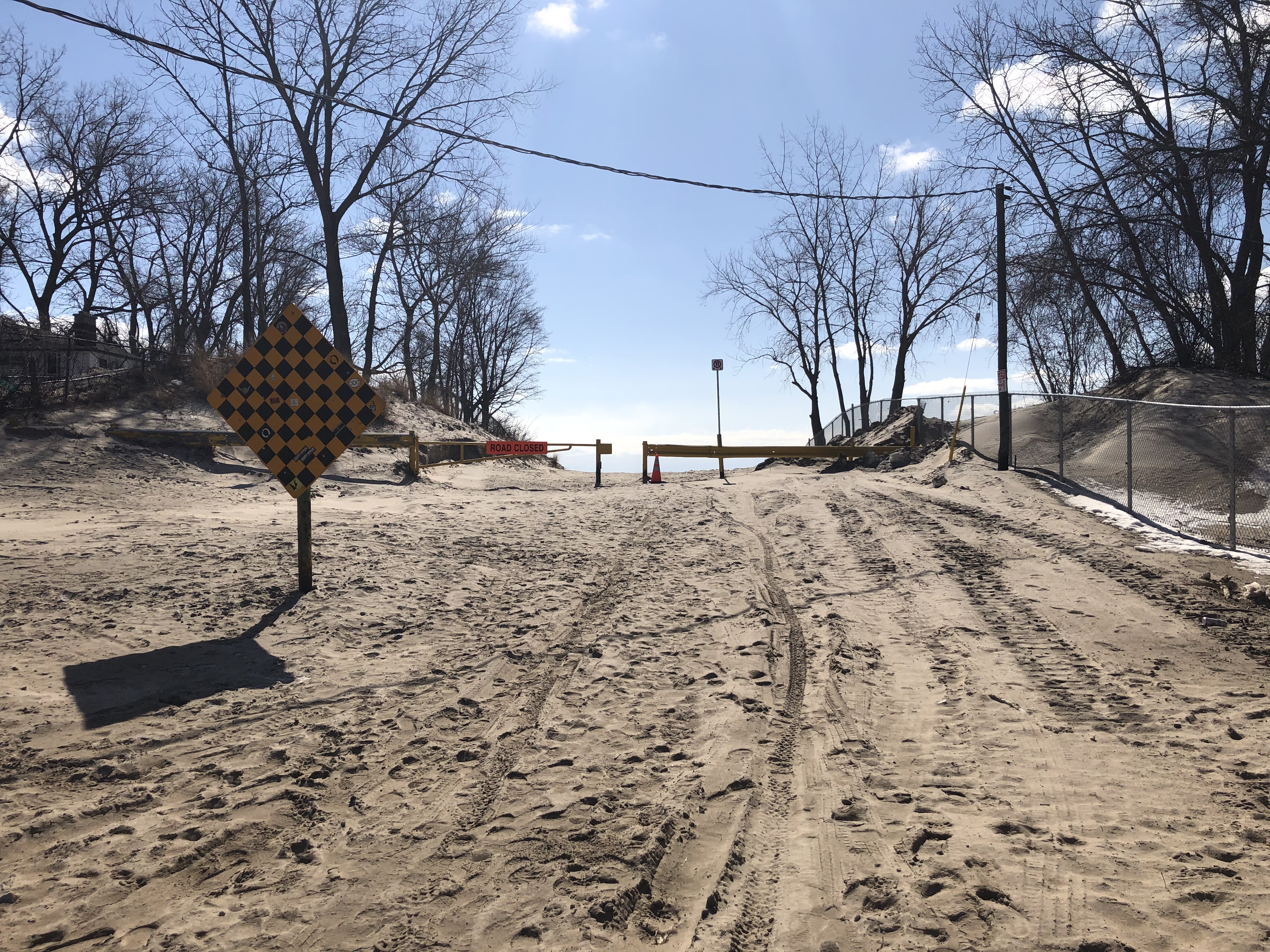 Road end at beach