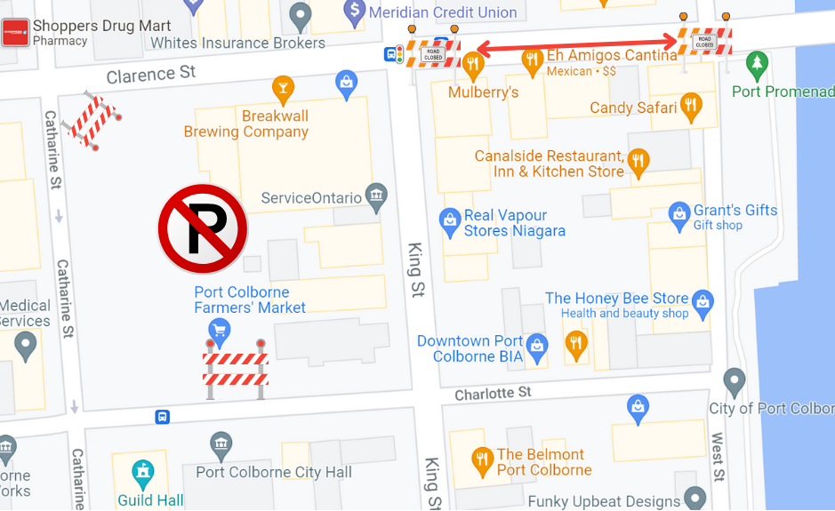 Map of downtown core outlining closures