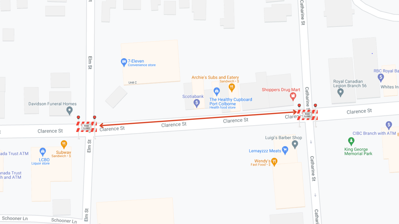 Road closure on Clarence Street