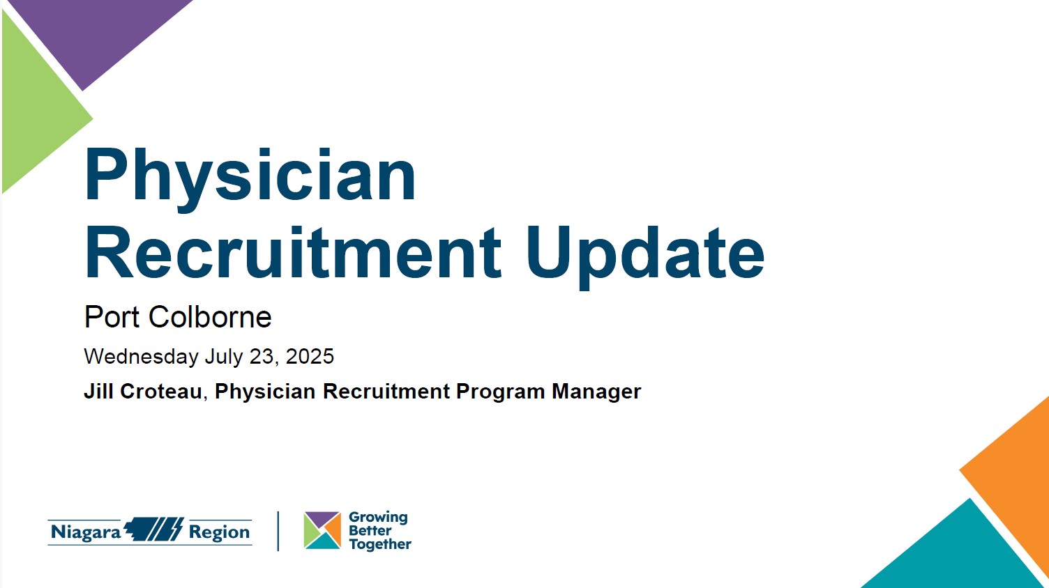 Cover page Physician Recruitment Update