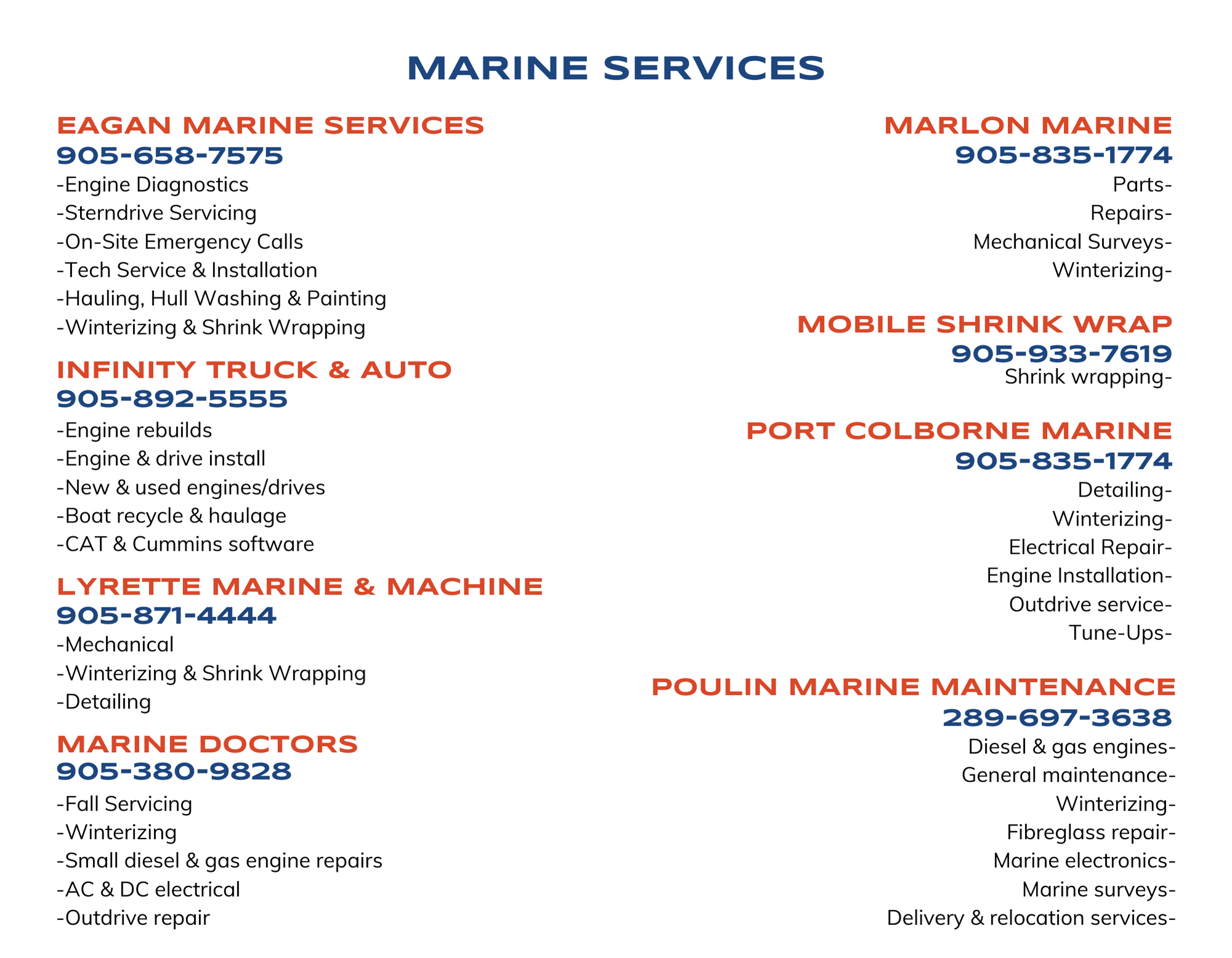 List of marine services available