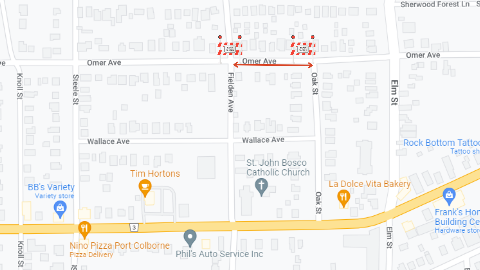 Road closure map - Omer Ave @ Fielden Ave
