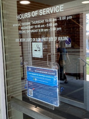 Scavenger hunt sign at Port Colborne Public Library