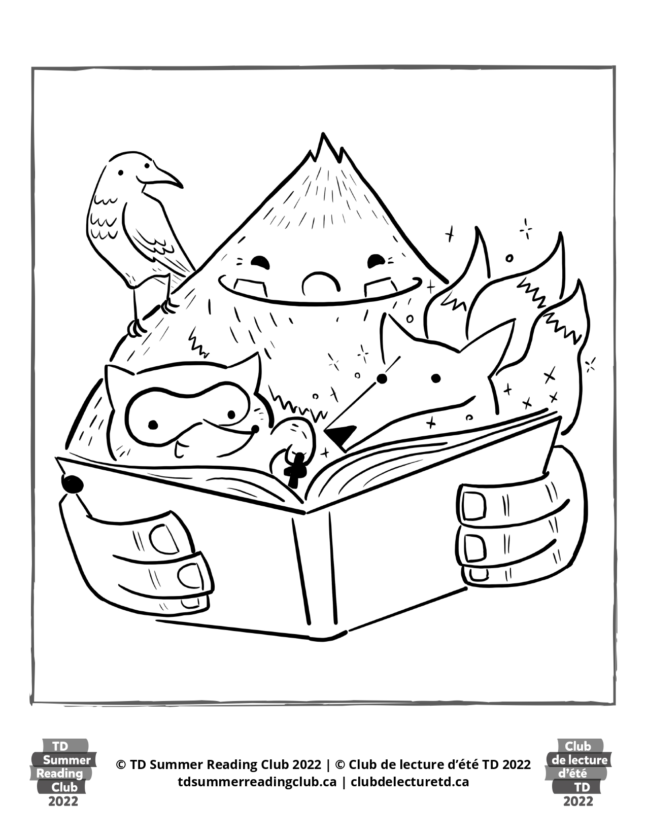 Colouring contest page animals reading
