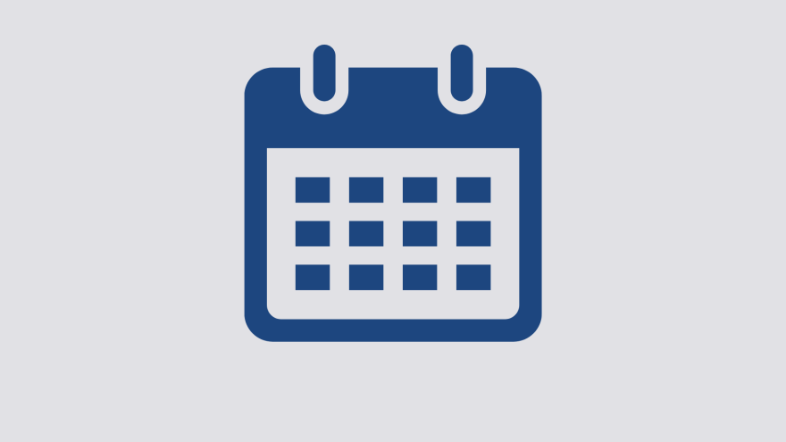 Blue calendar icon with a grid layout and two top buttons.