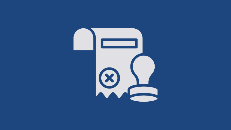 a document and a checklist with a cross mark, set against a blue background.