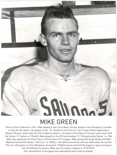Black and white photograph of a hockey player in a jersey with "SAILORS" on it.