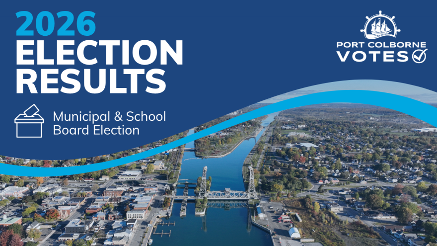 2026 election results for municipal and school board election with an aerial view of a town.